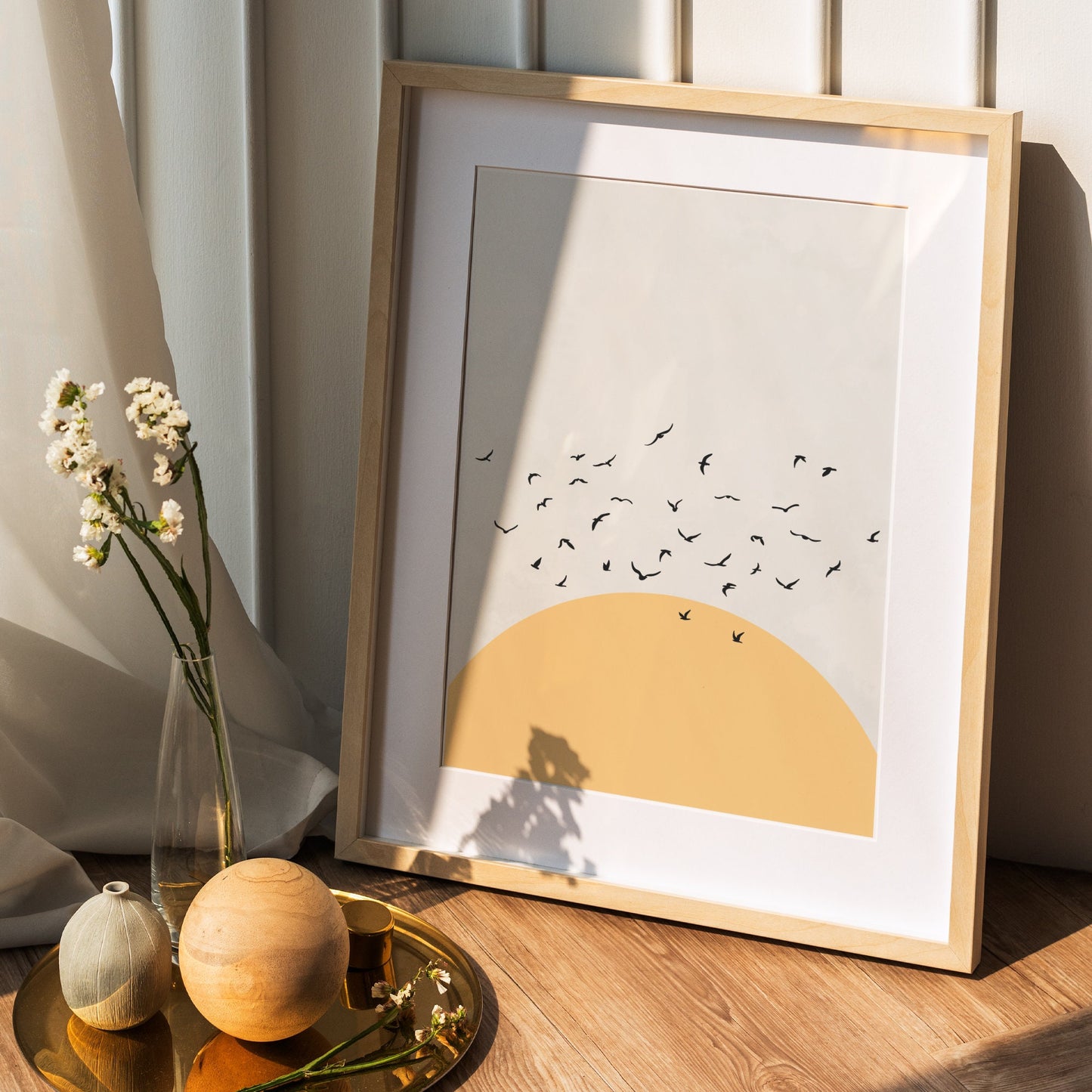 Wandbild Sonne und Vögel